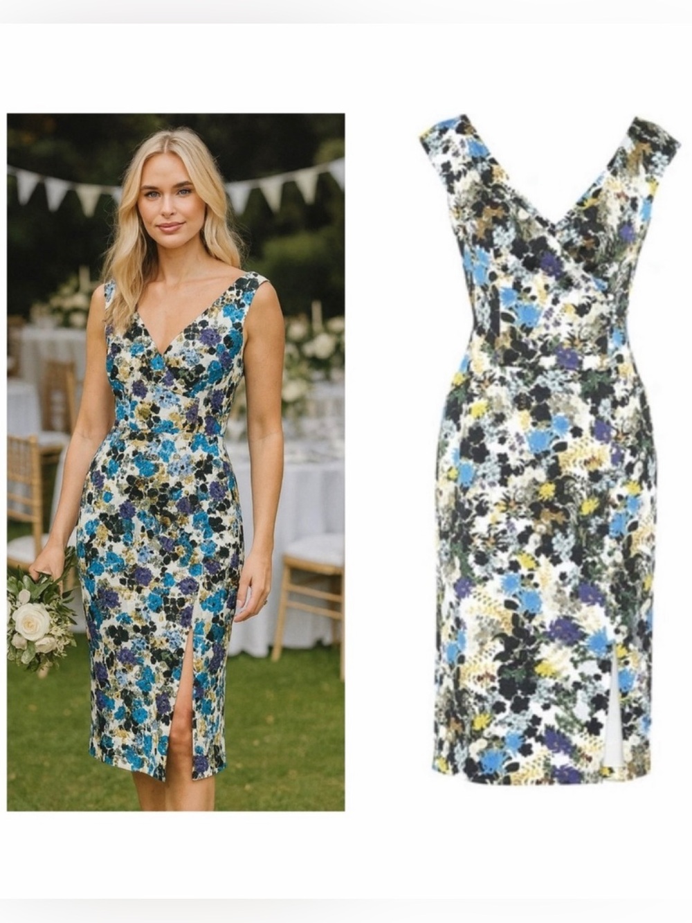 Erdem White Multicolor Midi Dress Floral Jacquard V Neck 8 Wedding Guest NWT 🟡